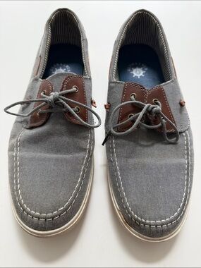 Global Win Grey Canvas Boat Shoes with Brown Trim
